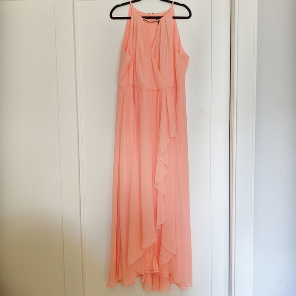 Coral Halter Dress Bridesmaid Gown - Picture 2 of 9